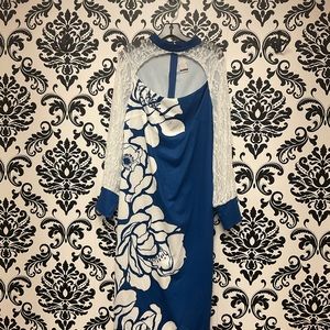 Long blue and white dress